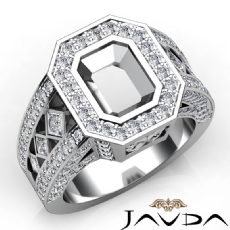 Emerald Semi-Mount Vintage Diamond Engagement Ring Halo Pave Setting 14k White Gold 2.3Ct