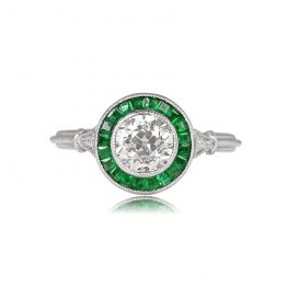 Old European Diamond and Emerald Halo Ring - Bedford Ring