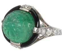 Art Deco Mogul Style - Emerald Diamond Ring