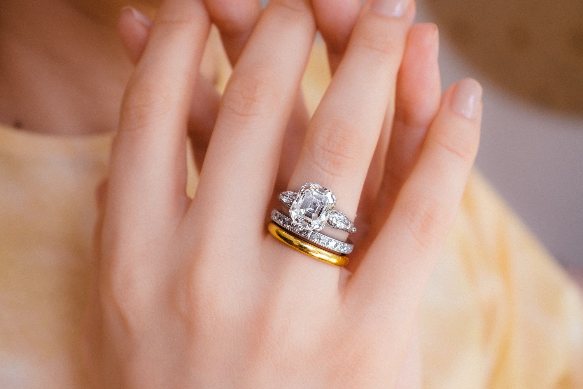 1910s Art Deco Asscher Cut Diamond Engagement Ring