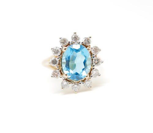 Blue Topaz & Diamond Ring in 14ct Gold