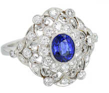 Sapphire Diamond Lacy Filigree Ring