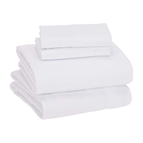 Amazon Basics Cotton Jersey Bed Sheet Set - Full, White