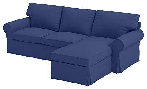Sofa Cover Only! Dense Cotton Ektorp Loveseat ( 2 Seater) with Chaise Lounge Cover Replacement is Made Compatible for IKEA Ektorp Sectional 3 Seat ( Three ) Sofa Slipcover. Cover Only! (Darker Blue)