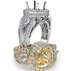 Cushion 3 Stone Halo Diamond Engagement Ring 14K White Gold Vintage Semi Mount 1.85Ct