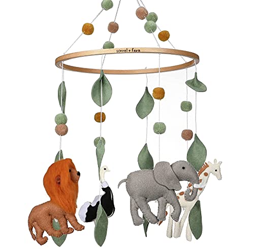 Sorrel + Fern Crib Mobile Safari Adventure Nursery Decoration (Elephant, Lion, Giraffe)