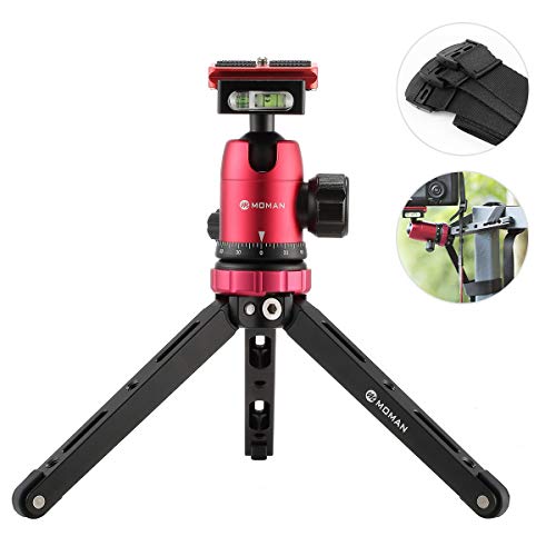 Moman Tabletop Tripod with 360 Camera Ball Head, with 1/4 and 3/8 Screws and Quick Release Plate for DSLR, CNC Aluminum Housing