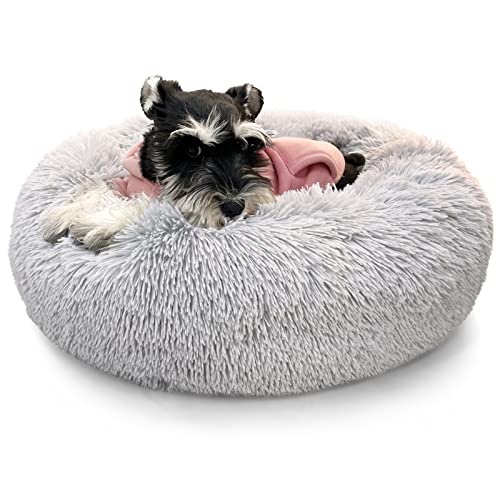 nononfish Dog Bed Donut Comfy Plush Cuddler Dog Beds Small Size Dogs with Blanket for Orthopedic Relief Improved Sleeping Waterproof Bottom