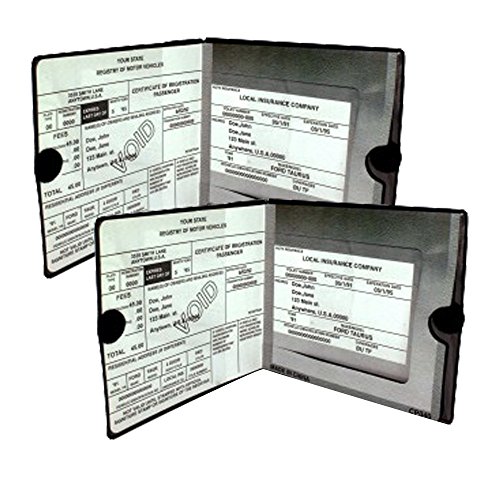 ESSENTIAL Car Auto Insurance Registration BLACK Document Wallet Holders 2 Pack - [BUNDLE, 2pcs] - Automobile, Motorcycle, Truck, Trailer Vinyl ID Holder & Visor Storage - Strong Closure On Each - Necessary in Every Vehicle - 2 Pack Set