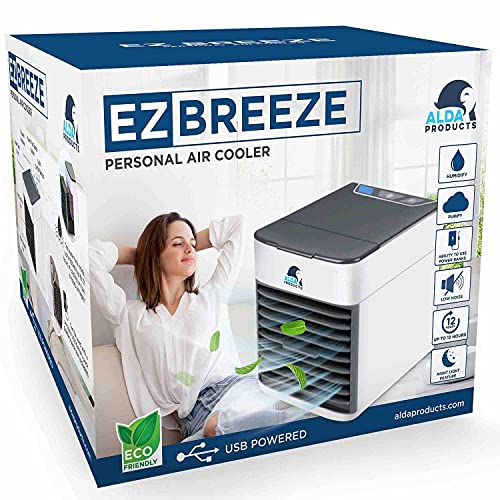 Portable Mini Air Conditioner - USB Powered Cooler - Quiet Desk Fan for Cooling Personal Space - Small Airconditioner Equipped with LED Night Light for Bedroom - Mobile AC Unit Perfect for Camping in Tent