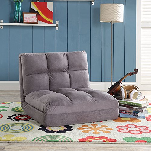 Loungie Micro-Suede 5-Position Adjustable Convertible Flip Chair, Sleeper Dorm Bed Couch Lounger Sofa, Grey