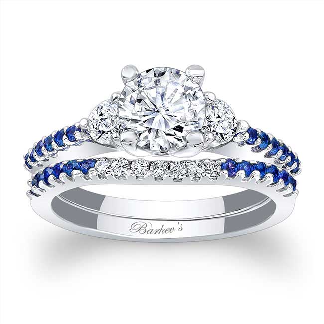 3 Stone Sapphire Accent Wedding Ring Set
