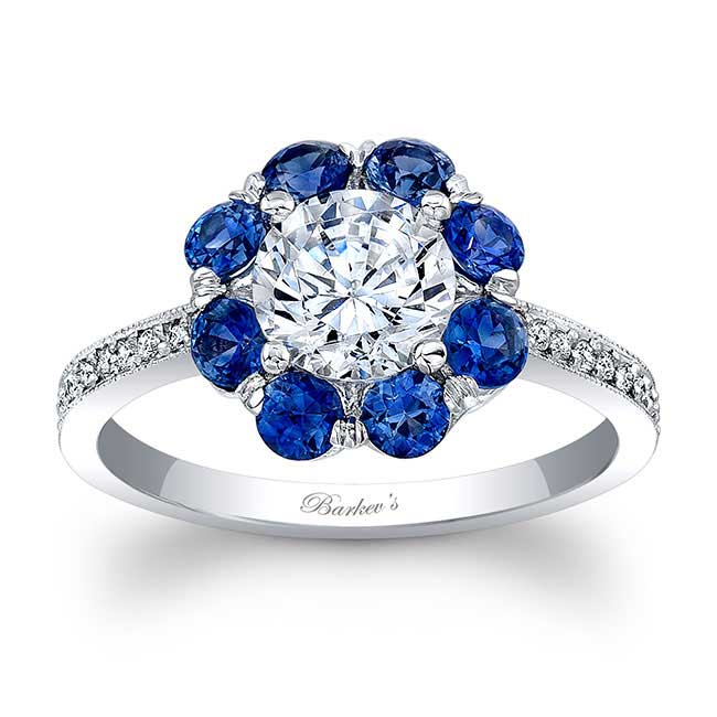 1 Carat Halo Blue Sapphire And Diamond Ring