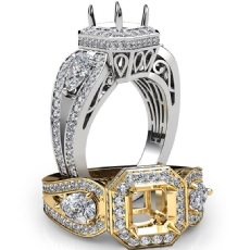 3Stone Asscher Diamond Engagement Halo Ring Set 14K White Gold Semi Mount 1.85Ct