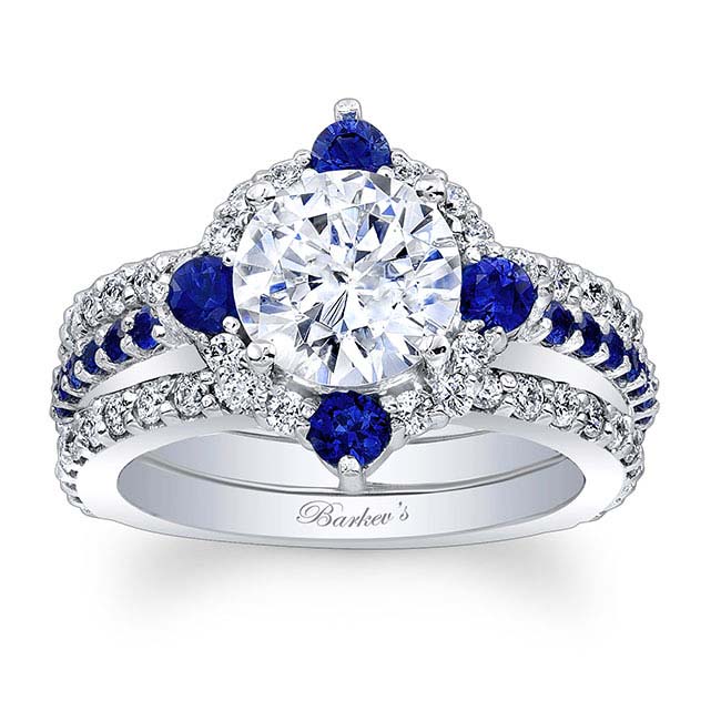 2 Carat Halo Sapphire And Diamond Set With 2 Bands