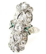 Art Deco Diamond and Synthetic Emerald Ring