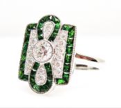 Art Deco Inspired Diamond and Tsavorite Garnet Ring