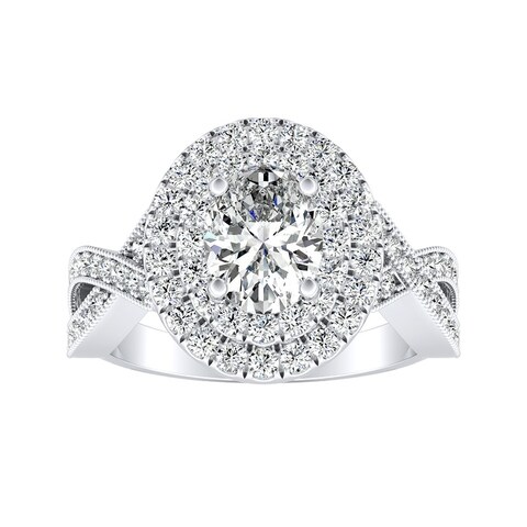 Auriya Platinum 1 3/8ctw Vintage Oval-cut Double Halo Diamond Engagement Ring - White H-I - White H-I