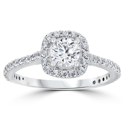Pompeii3 Platinum 1 ct TDW Diamond Cushion Halo Engagement Ring
