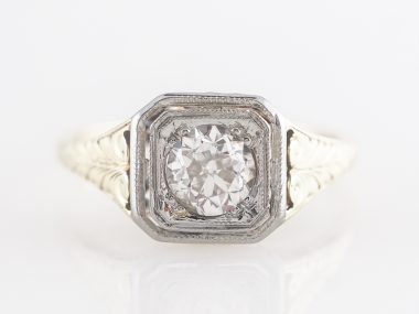 Art Deco Old European Cut Engagement Ring 14k Yellow and White Gold