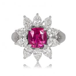 Cushion Cut Ruby and Pear Shape Diamond Ring -