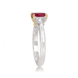 Handcrafted Platinum 0.48 Carat Diamond Accents 18K Yellow Gold 1.36 Carat Burma Ruby Ring- Lexicon Ring