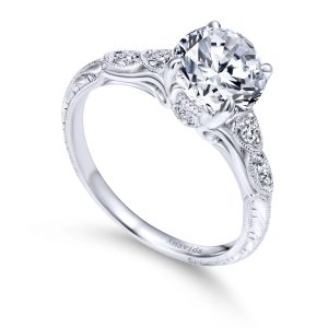 CHELSEA Vintage 18k White Gold Round Straight Diamond Engagement Ring ER10044W83JJ 