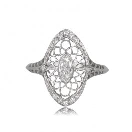 Rare Edwardian Marquise Diamond Filigree Engagement Ring