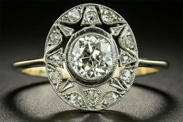 Lang Antique & Estate Jewelers French Belle Epoque .80-carat diamond star motif ring in platinum over 18K yellow gold. (Photo courtesy of Lang Antique & Estate Jewelers)