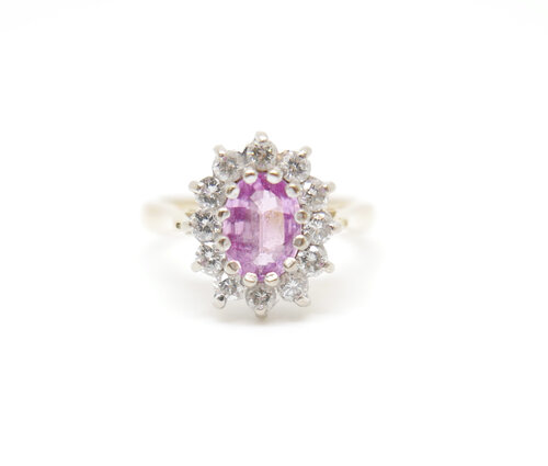 Pink Sapphire & Diamond Ring in 18ct Gold