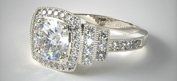 Pavé Step Diamond Engagement Ring