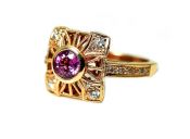 Vintage Style Pink Sapphire and Diamond Ring