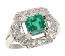 Colombian Emerald Art Deco Diamond Ring