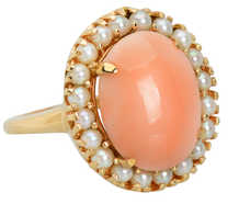 Vintage Angel Skin Coral & Cultured Pearl Ring