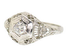 Vintage Flowered Filigree Art Deco Diamond Ring 