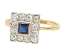 Art Deco Sapphire Diamond Halo Ring