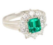Emerald Extravaganza Diamond Halo Ring 