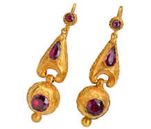 Victorian Garnet Dangle Gold Earrings