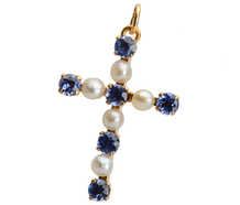 Sapphire Pearl Cross Pendant
