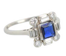 Deco Delight - Sapphire Baguette Diamond Ring