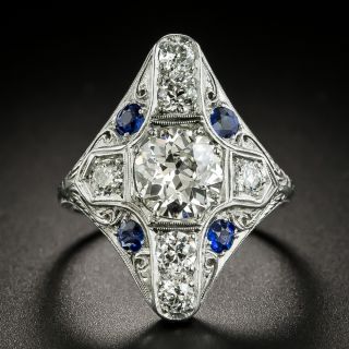 Art Deco 1.57 Carat Diamond and Synthetic Sapphire Dinner Ring - GIA K SI1 - 3