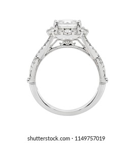  DIamond Engagement Wedding Ring side view on white isolate