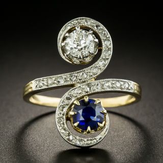 Edwardian Sapphire and Diamond Moi et Toi Ring - 2