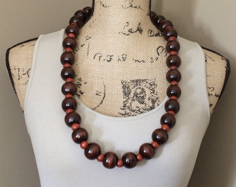Wood Bead Necklace, Men & Women Chunky Wood Bead Necklace, Unisex Jewelry