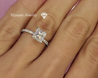 2 CT Princess Cut Hidden Halo Moissanite Diamond Ring/Engagement Ring/Eternity Solitaire Pave Band/Anniversary Gift/Promise Ring, Proposal