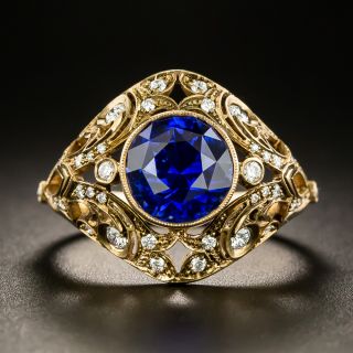 Lang Collection 3.68 Carat Round Sapphire and Diamond Vintage Style Ring  - 2