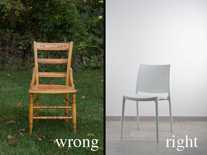 a diptych showing the wrong and right way photograph furniture for product images