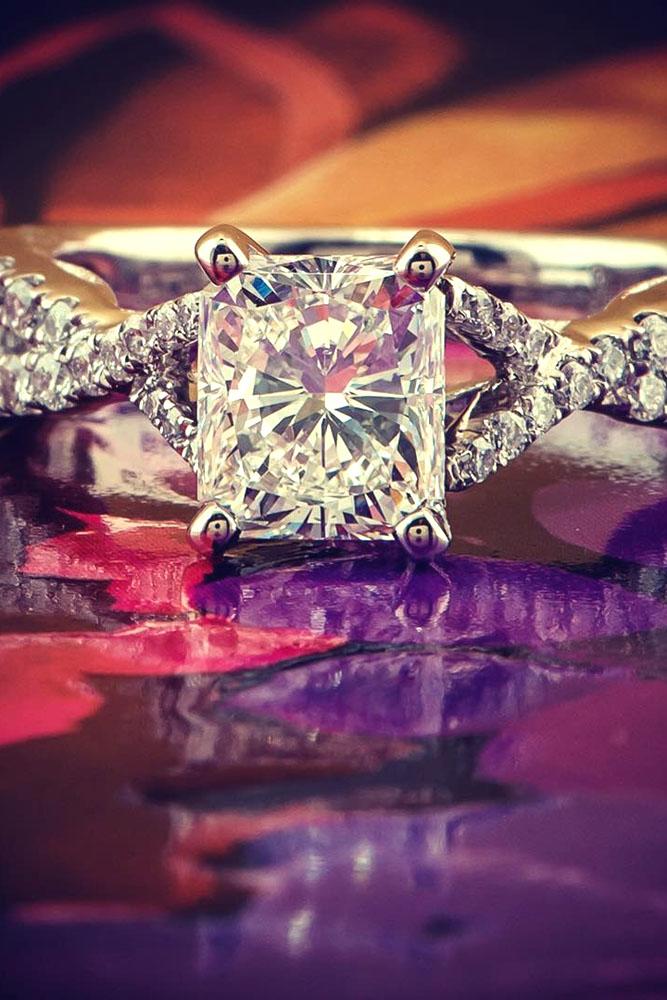 princess cut engagement rings twist white gold pave band diamond