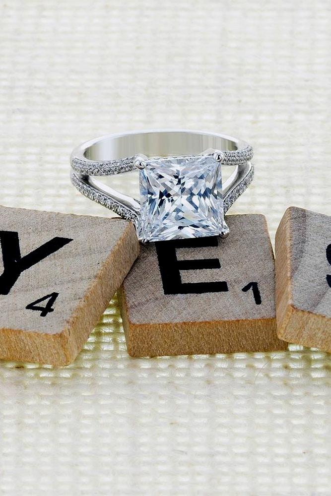 princess cut engagement rings white gold split diamond
