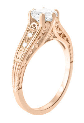 Art Deco Diamond Filigree Engagement Ring in 14 Karat Rose ( Pink ) Gold - alternate view